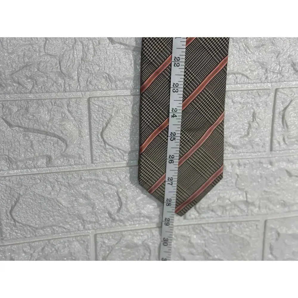 Banana Republic Men’s Plaid Striped Tie Pink Gray Black Made in Italy